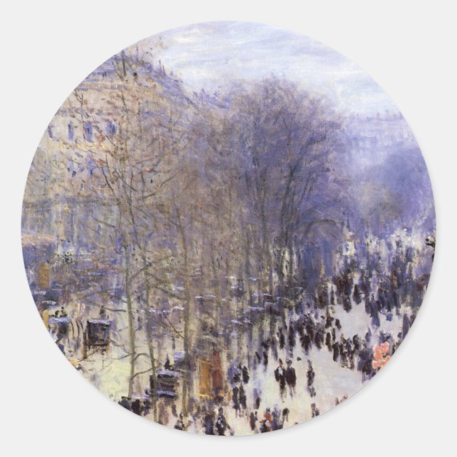 Boulevard des Capucines by Claude Monet, Fine Art Classic Round Sticker (Front)