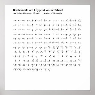 Boulevard Font Glyphs Contact Sheet Poster