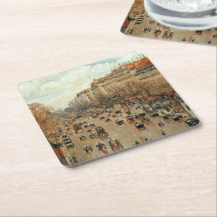 Boulevard Montmartre-Eremitage Camille Pissarro Square Paper Coaster