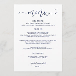 Bounce Calligraphy Swirly (Navy Blue) Wedding Menu