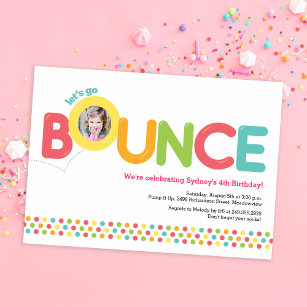 Bounce House Birthday Invitation Photo Card Pink