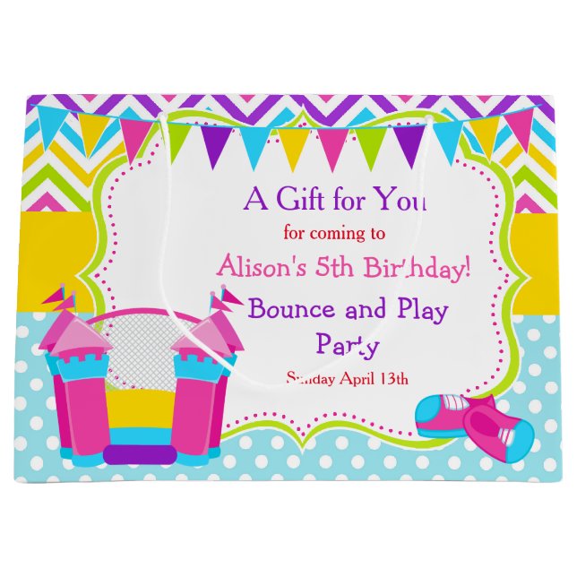 Bounce House Bouncy Castle Birthday Girl Thank You Large Gift Bag (Front)