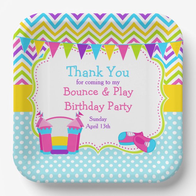 Bounce House Bouncy Castle Birthday Party Paper Plate (Front)