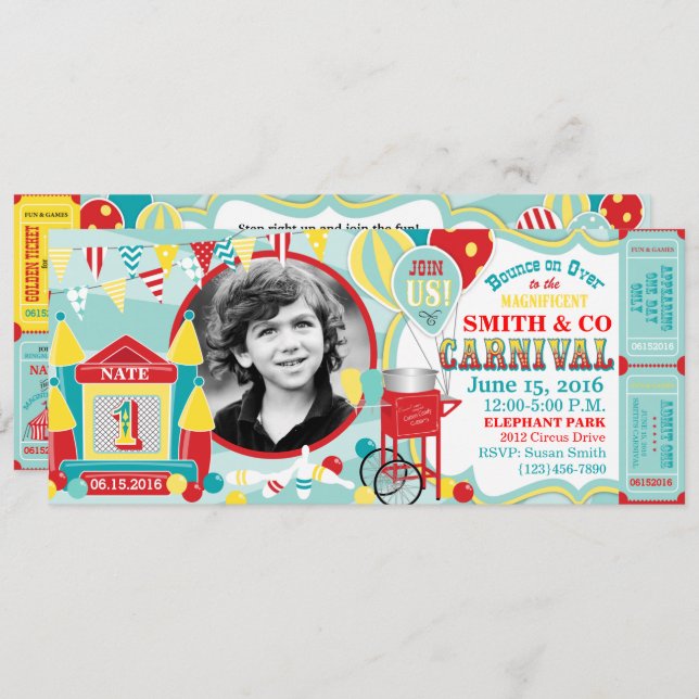 Bounce House Carnival Birthday Invitation (Front/Back)