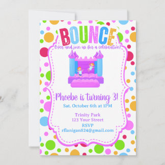 Bounce House Colorful Rainbow Birthday Party  Invitation