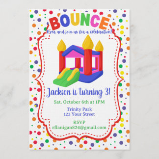 Bounce House Colorful Rainbow Birthday Party  Invitation