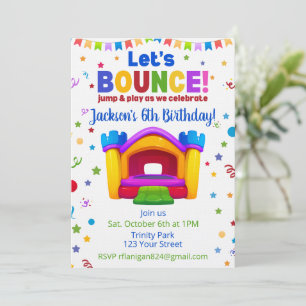 Bounce House Colourful Rainbow Birthday Party  Inv Invitation