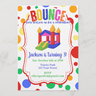 Bounce House Colourful Rainbow Birthday Party Invitation