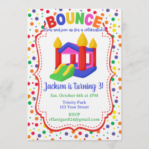Bounce House Colourful Rainbow Birthday Party  Invitation