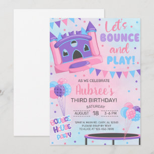Bounce House girl 3rd third birthday invitation. Invitation