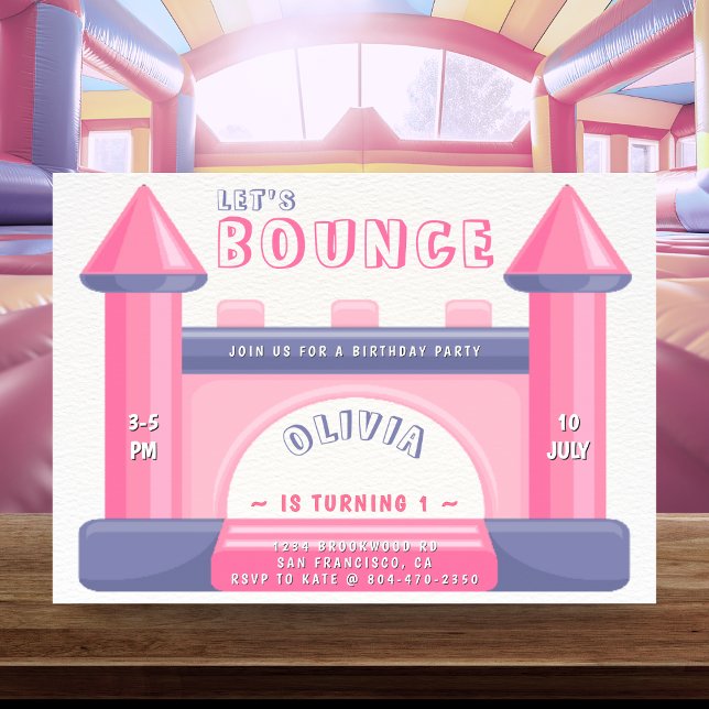 Bounce House Girls Birthday Party Pink & Purple Invitation (Bounce House Birthday Party Pink & Purple Invitation
)