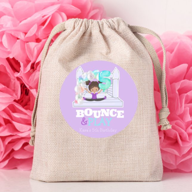 Bounce House Jump Play Fifth Birthday  Classic Round Sticker (Creator Uploaded)