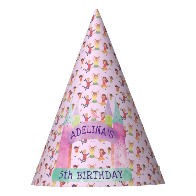 Bounce House Jump Play Gymnastics Kids Birthday Party Hat (Front)