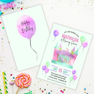Bounce House Jump Trampoline Girl Birthday Digital Invitation