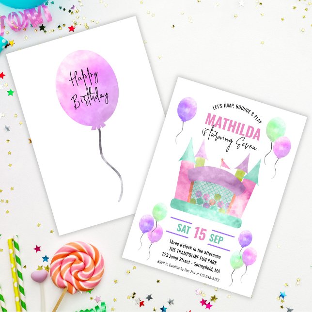 Bounce House Jump Trampoline Girl Birthday Party Invitation (Bounce House Jump Trampoline Girl Birthday Party Invitation)