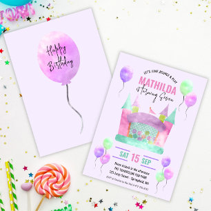 Bounce House Jump Trampoline Girl Birthday Party Invitation