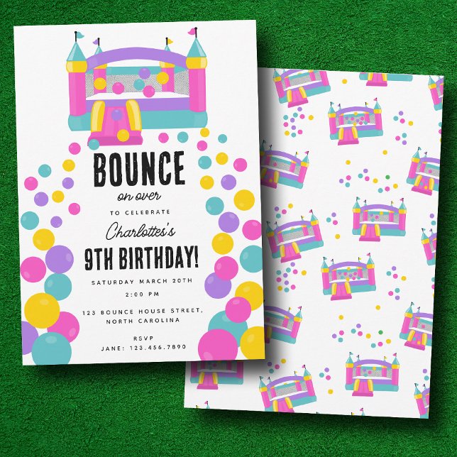Bounce House Jumping Castle Girls Birthday Party Invitation (Bounce House Jumping Castle Girls Birthday Party Invitation)