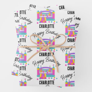 Bounce House Jumping Castle Girls Birthday Party Wrapping Paper Sheet