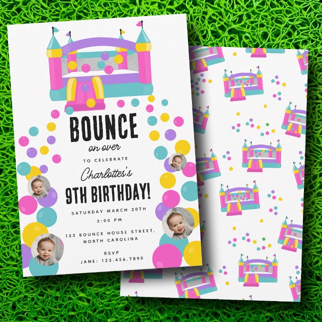 Bounce House Jumping Castle Girls Photo Birthday Invitation (Bounce House Jumping Castle Girls Photo Birthday Invitation)
