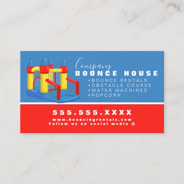 Bounce House Logo Party Rental Blue Red Busines Business Card (Front)