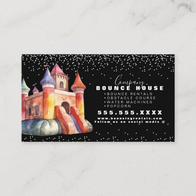 Bounce House Logo Party Watercolor  Business Card (Front)