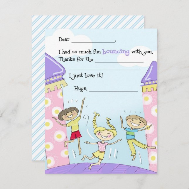 Bounce House Party Fill-in-the-Blank Kids Thank You Card (Front/Back)