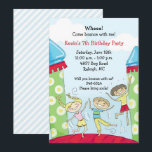 Bounce House Party Invitations: Green Boys Bouncy Invitation<br><div class="desc">Get ready for boundless fun with our 'Bounce House' Birthday Invitation! This vibrant invitation captures the excitement of a bounce house, featuring three spirited kids bouncing away in lively green, red, and blue colours. Ideal for a boys' party, it sets the stage for a dynamic and action-packed celebration that promises...</div>