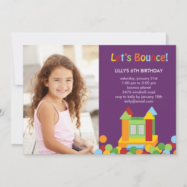 Bounce House Photo Birthday Invitation - Purple (Front)
