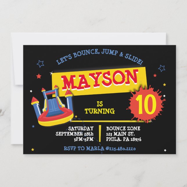BOUNCE HOUSE SLIP and SLIDE Birthday Party Invitation (Front)