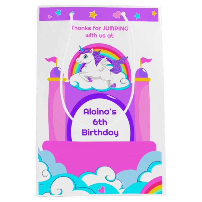 Bounce House Unicorn Girls Castle Birthday Party Medium Gift Bag (Front)