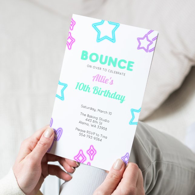 Bounce Jump Neon Kids Birthday Party Invitation (Creator Uploaded)