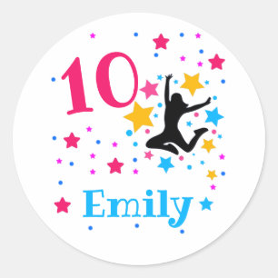 Bounce Jump Trampoline Birthday Girl Party   Classic Round Sticker