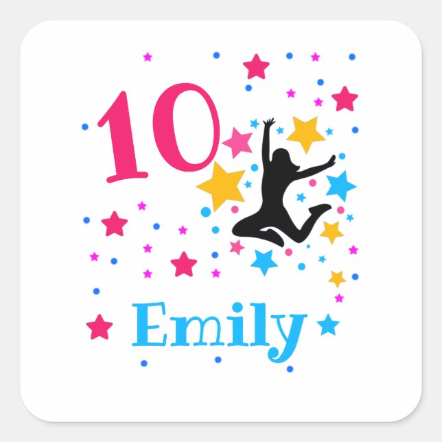 Bounce Jump Trampoline Birthday Girl Party   Square Sticker (Front)