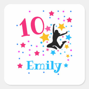 Bounce Jump Trampoline Birthday Girl Party Square Sticker