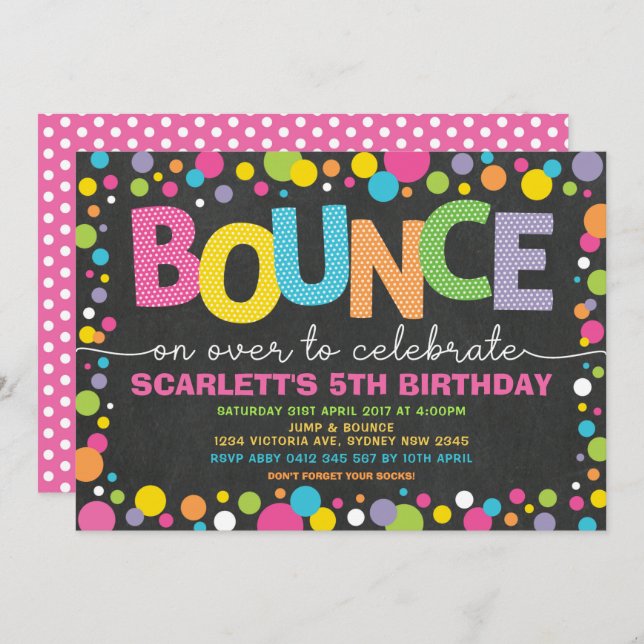 Bounce Jump Trampoline Party Birthday Girl Invitation (Front/Back)