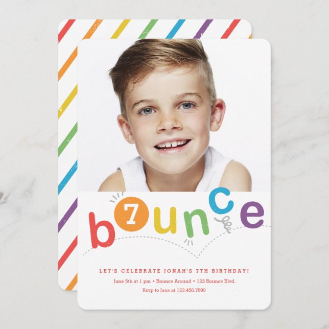 Bounce modern kids birthday party invitation (Front/Back)
