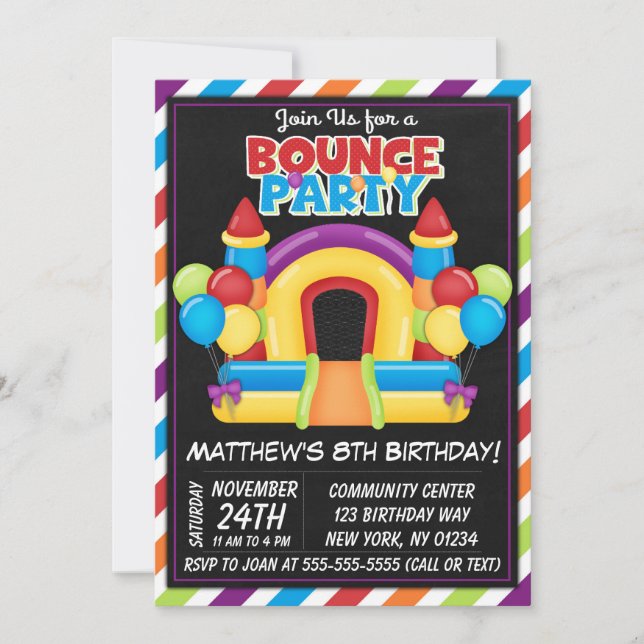 Bounce Party Invitation Kids Bounce Birthday Party (Front)