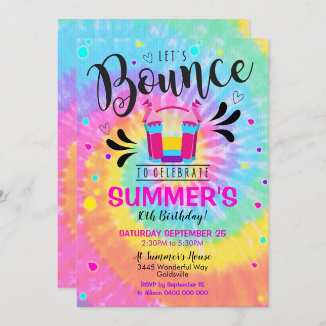 Bounce Party Invitation Tie Dye Jump Invitation (Front/Back)