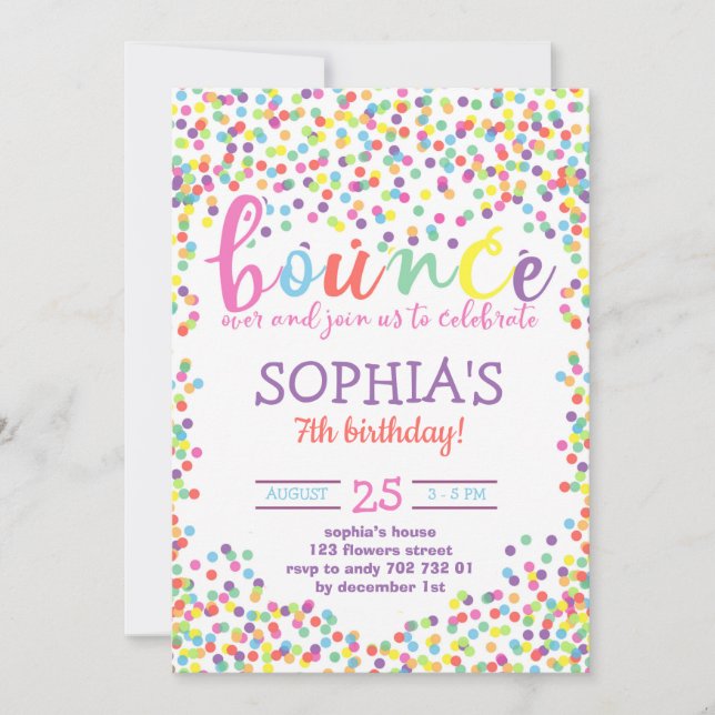 Bounce & Play Rainbow Girl Birthday Invitation (Front)