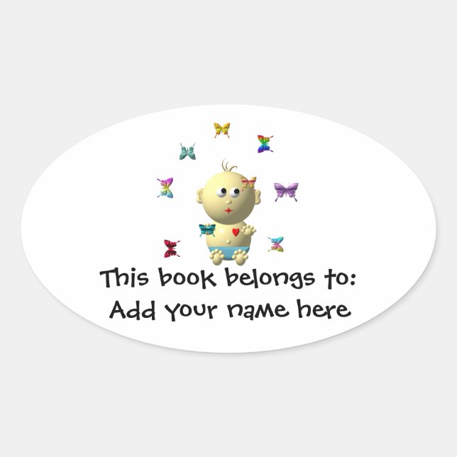 BOUNCING BABY BOY WITH 9 BUTTERFLIES OVAL STICKER (Front)