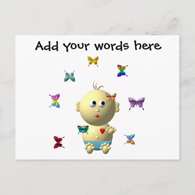 BOUNCING BABY BOY WITH 9 BUTTERFLIES POSTCARD (Front)