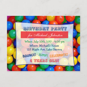 Bouncy Balls Ball Pit Boy's Birthday Party Invites Postcard