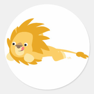 Bouncy Cartoon Lion Round Sticker