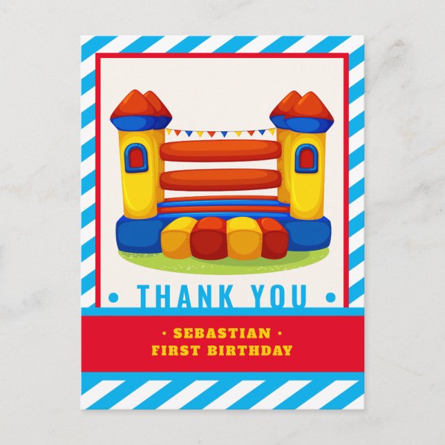 Bouncy house  birthday party thank you card (Front)
