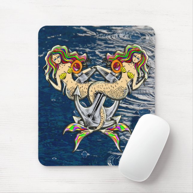 Bound Mermaids Colourful Nautical Fantasy Mouse Pad (With Mouse)