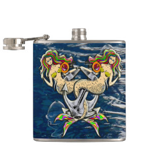 Bound Mermaids - Nautical Design for Ocean Lovers Hip Flask
