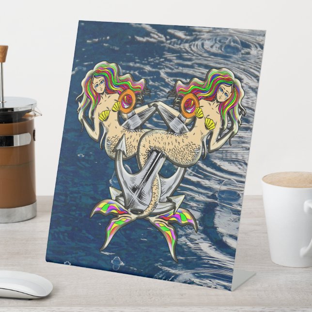 Bound Mermaids - Nautical Design for Ocean Lovers Pedestal Sign (In SItu)