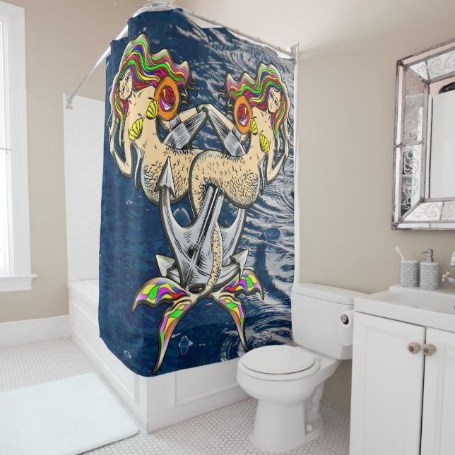 Bound Mermaids - Nautical Design for Ocean Lovers Shower Curtain (In Situ)