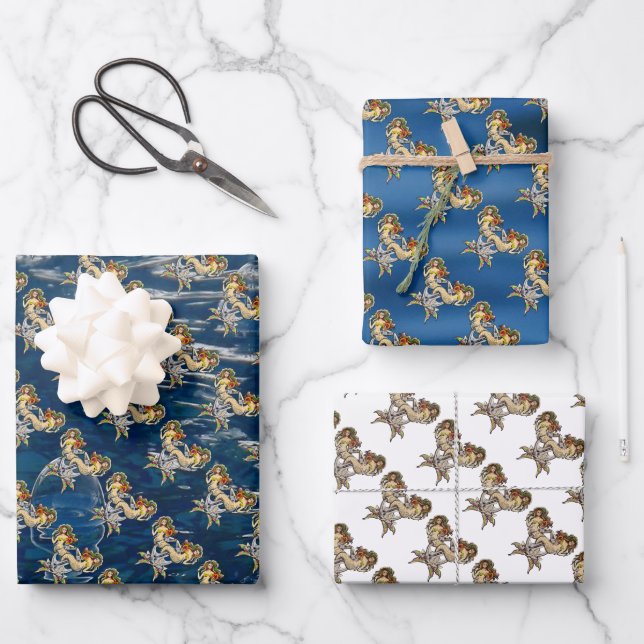 Bound Mermaids - Nautical Design for Ocean Lovers Wrapping Paper Sheet (Front)