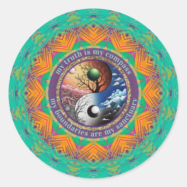 Boundaries & Truth Compass Sanctuary Affirmation  Classic Round Sticker (Front)